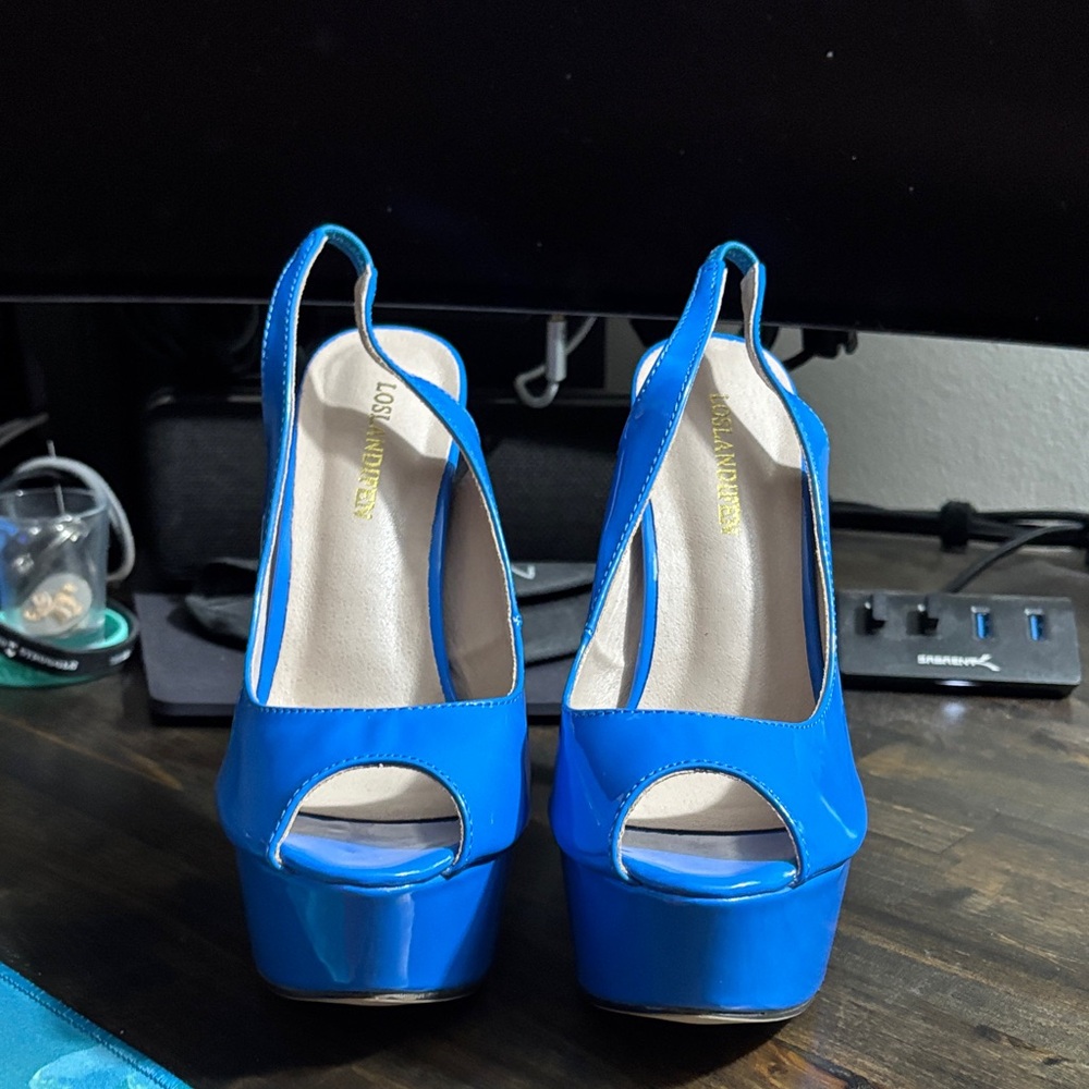 Elegant Blue Platform Slingback Heels